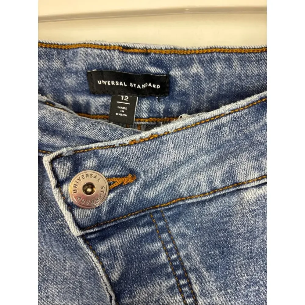 Universal Standard Denim Shorts Women’s Size 12 Blue Asymmetrical Fly  Casual